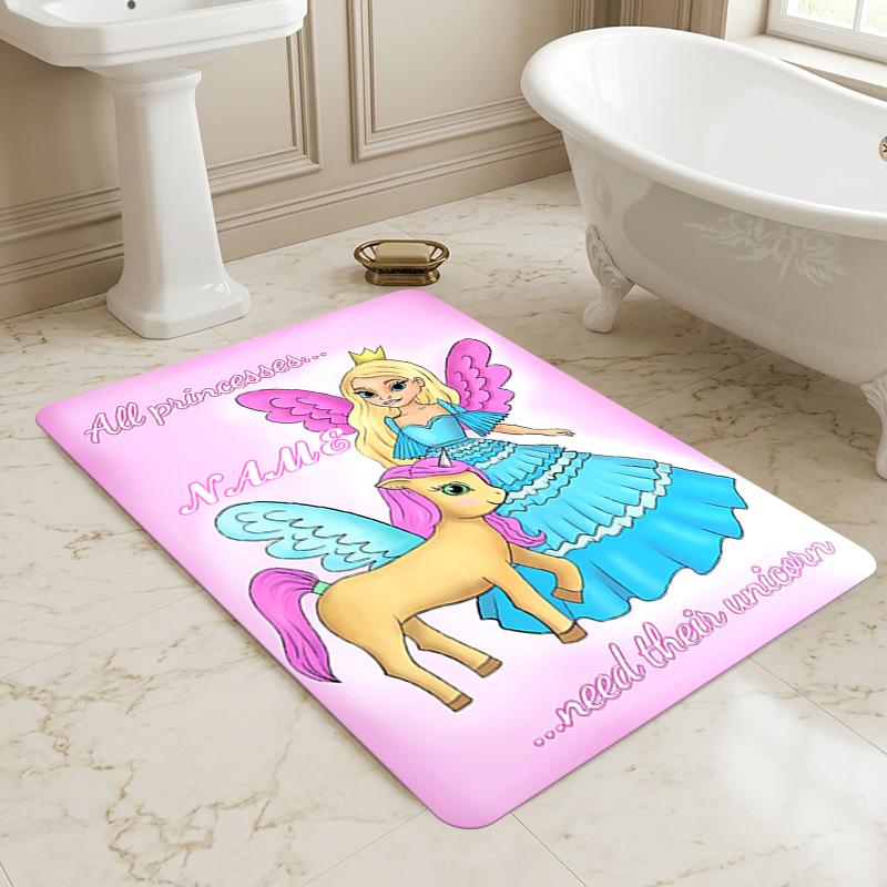 Custom Name Princess Unicorn Living Room Non-Slip Area Rug Soft Carpet for Bedroom Kids Playroom Sofa Office Home Decor Doormat