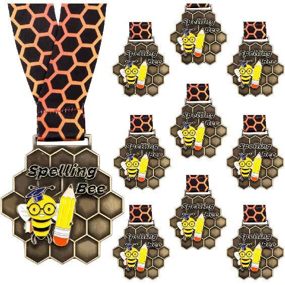 10 Pcs Spelling Bee Medals Spelling Awards with Neck Ribbon Spelling Winner Medals for Kids Adults Competitions Party Supplies
