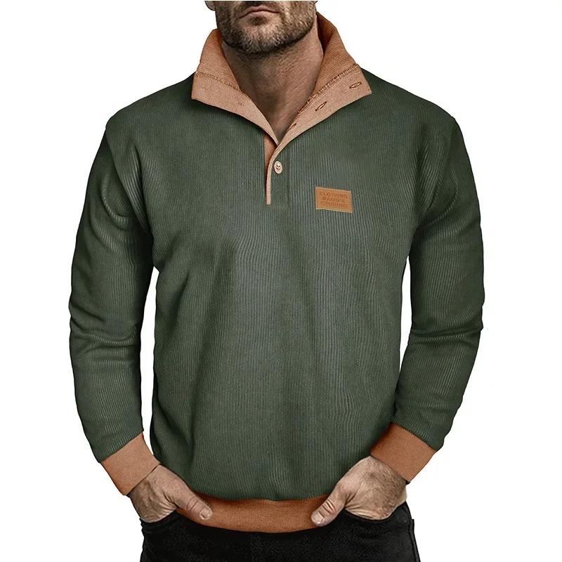 Autumn Winter Men's Casual Hoodie Long Sleeve Corduroy Fleece Stand Collar Loose Warm Sweatshirts Men