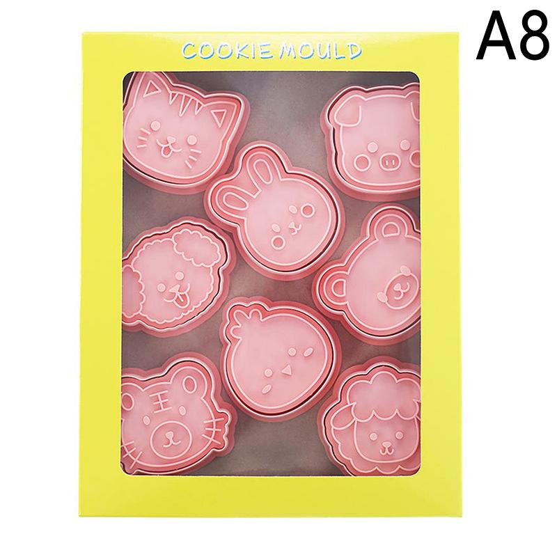 8Pcs Animals Cookie Mold Set Cartoon Cookie Stamp Fondant Cake Decoration Tools 3D Hand Pressure Plastic