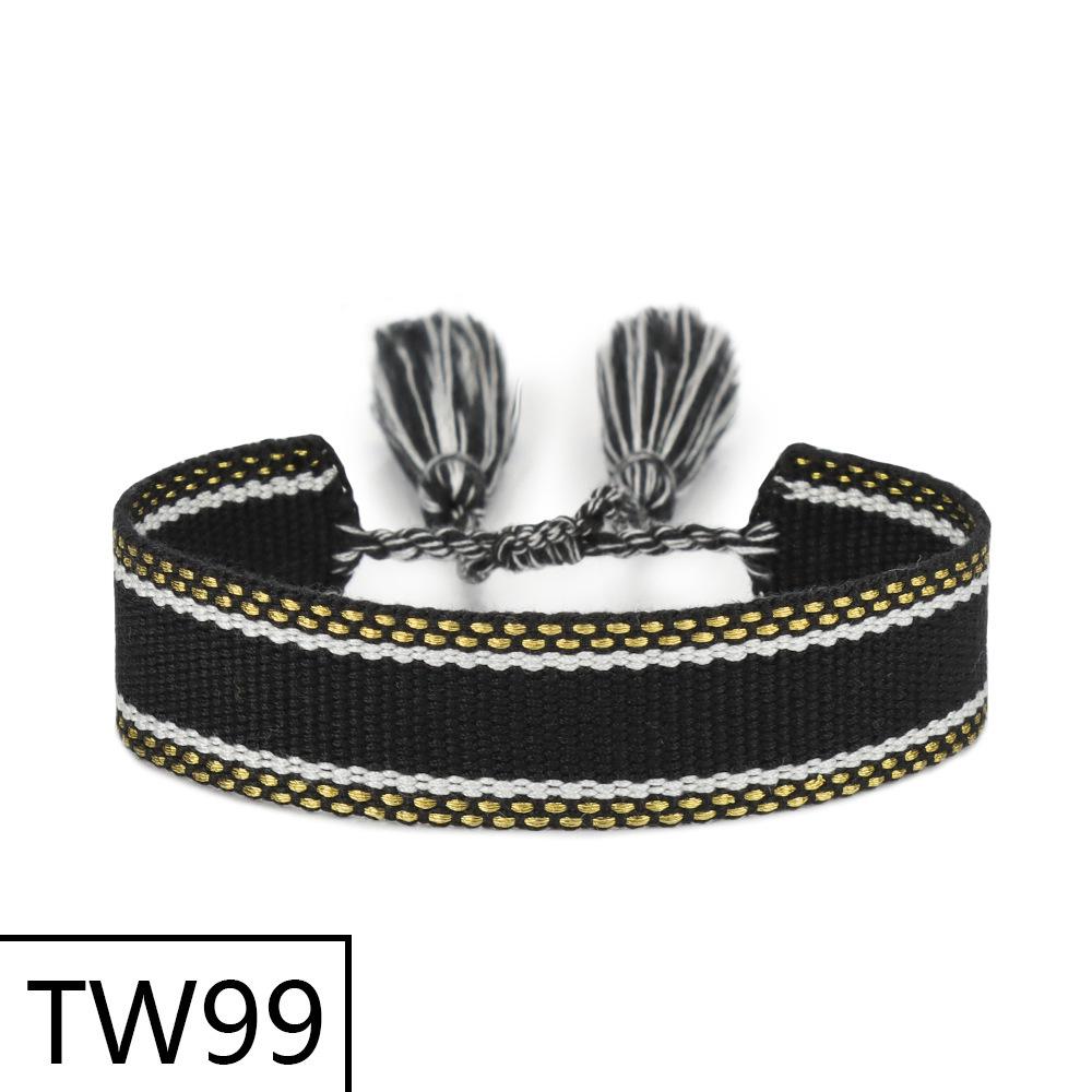 Handmade Bohemian Embroidered Logo Tassel Bracelet - Ethnic Style Friendship Band