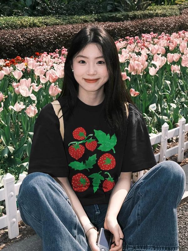 

Women s 2025 Korean Style White Half-Sleeve Summer Tee L абрикосовий