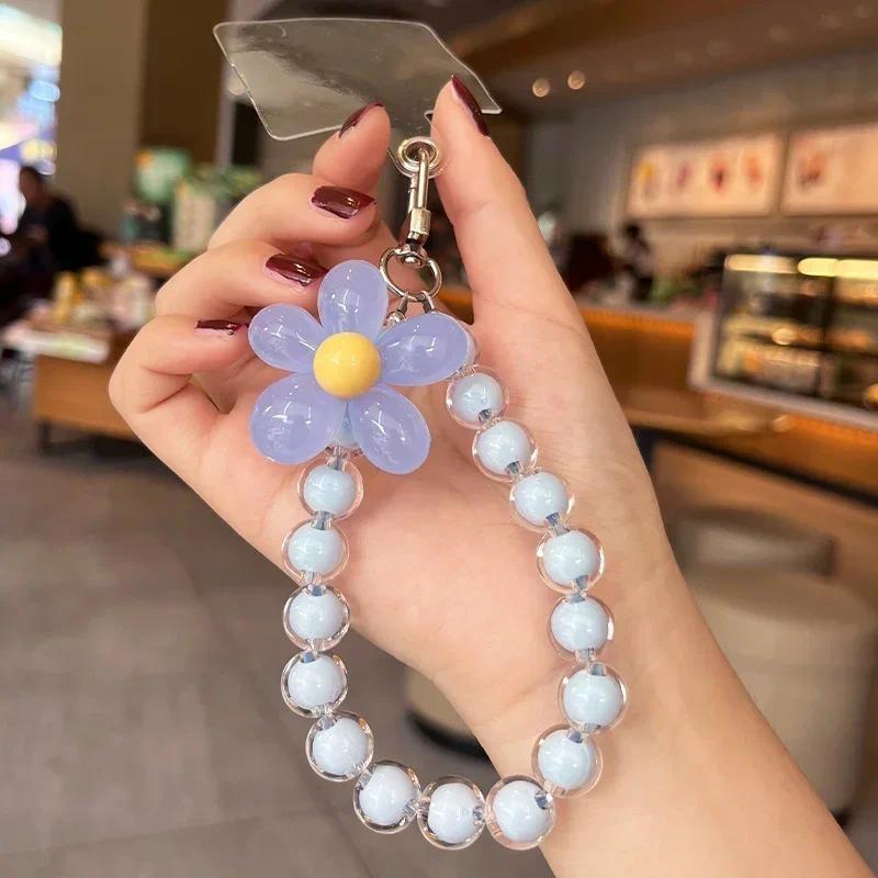 Mobile Phone Lanyard Wrist Rope Handmade Bead Colorful Macaron Round Bead Decoration Phone Case Anti Loss Lanyards Phone Charms