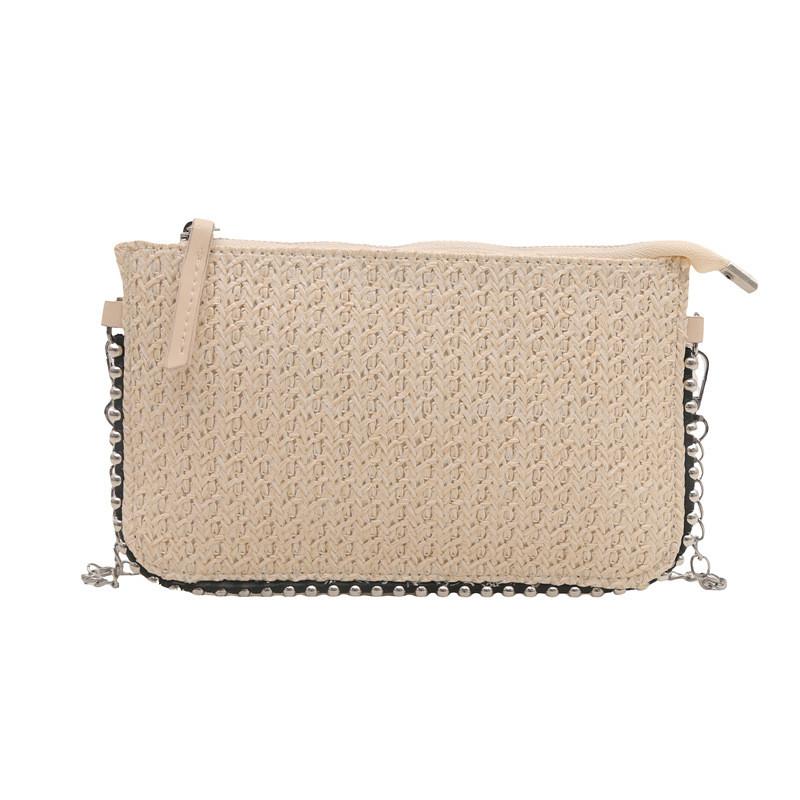 Small Grass Weaving Shoulder Bag With Zipper For Daily Casual Fashion
