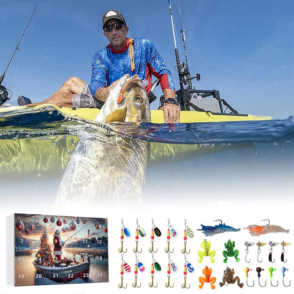 24pc Advent Calendar Fishing Christmas Countdown, Fishing Tackle Advent Calendar For FishAdult Men Teen Boys, Xmas Surprise Gift