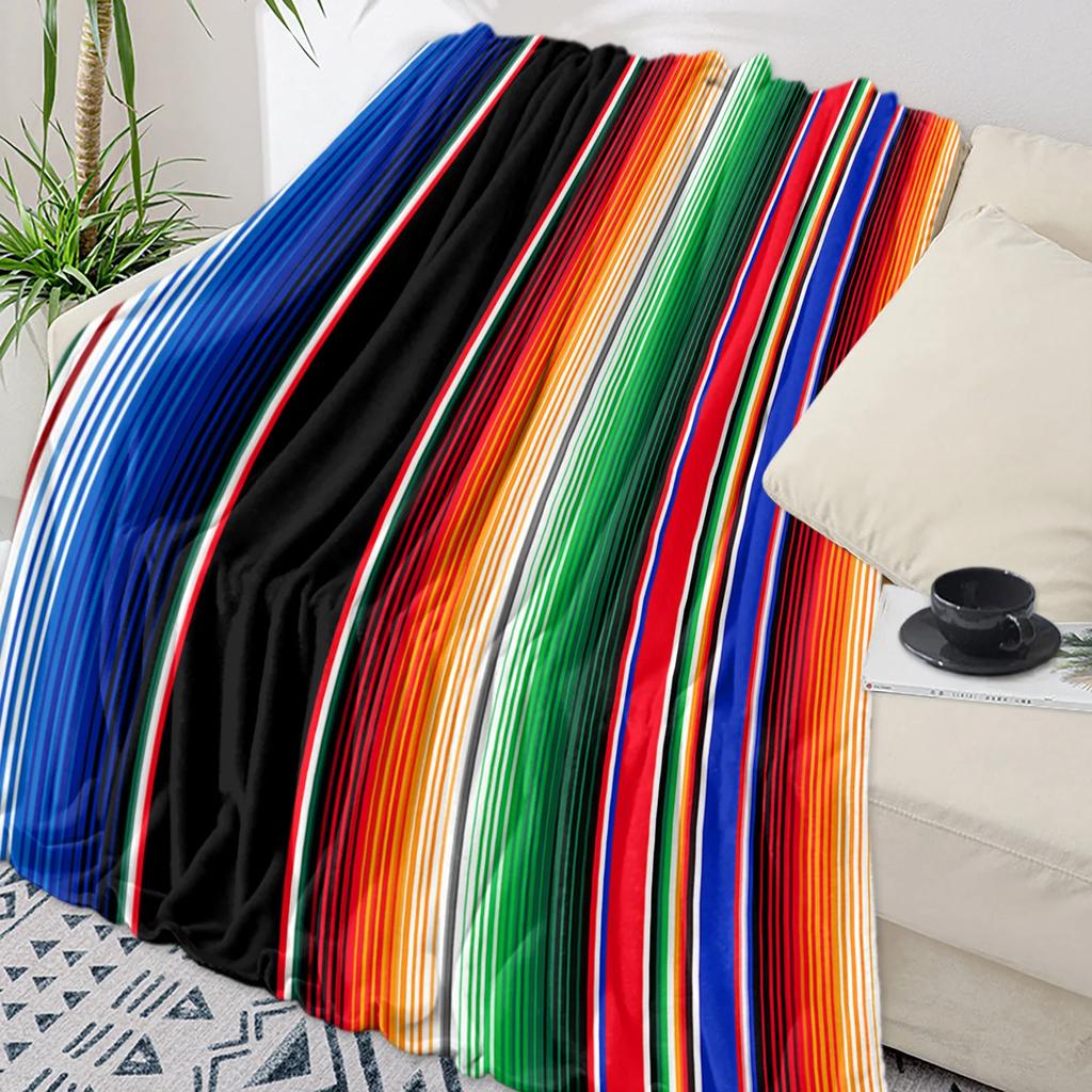 Colorful Mexican Stripes Throw Blanket for Kids Warm Sofa Blanket Flannel Blanket Portable Soft Bedspread