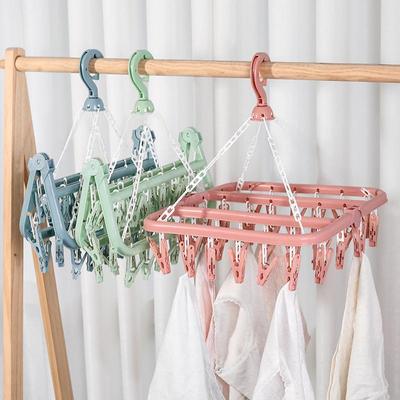 Winddichter Kleiderständer aus Kunststoff mit 32 Clips: Rutschfester Multifunktions-Wäscheständer für Kindersocken und mehr