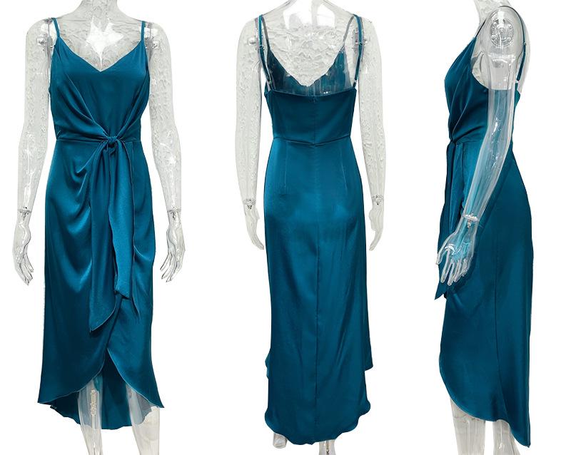 2024 Spring/Summer European and American Women's Solid Color Sling French High-End Dress