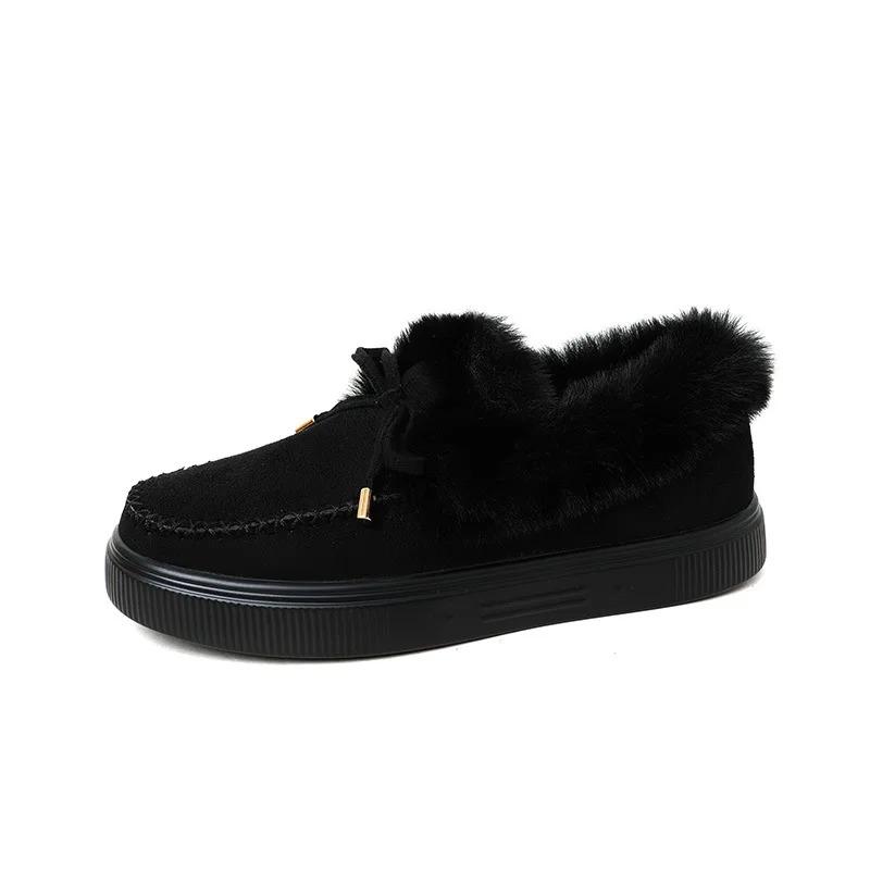 2025 New Solid Color Furry Females Feetwear Women Winter Cotton Shoes Plush Warm Snow Boots Ladies Casual Flat Short Boots 4-12