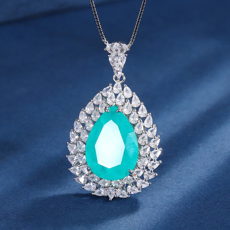 Jewelry Copper Bottom Gold-Plated Set Simulation Color Treasure Water Drop Diamond Pendant Ring Set 13 * 18