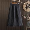 2025 Autumn/Winter Women's Striped Padded Half-Skirt: Elastic Waist, Solid Color A-Line Cotton Design.