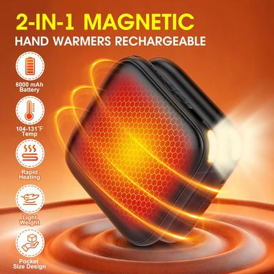 Lot de 2 chauffe-mains rechargeables, 6000 mAh 3 températures Chauffage rapide avec LED, Certifié UL, Chaufferette de poche portable pour hommes, femmes, adolescents