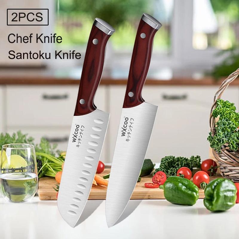 WXCOO 1 3pcs Kitchen Knife Professional Chef Knife Stainless Steel Multi Purpose Fruit Utility Meat Fish Ergonomic Handle