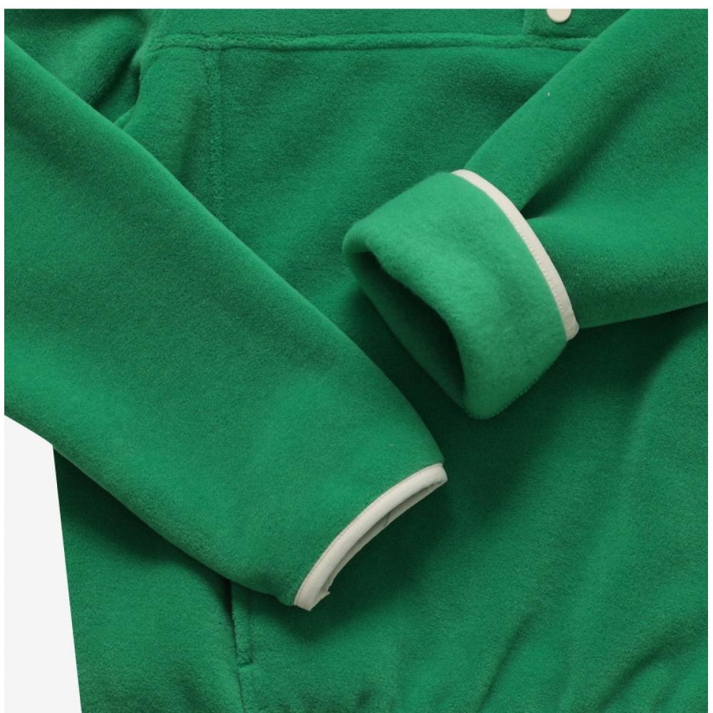 Sporty   Rich Qz741ve Kelly Cream Serif  Serif  Logo Button Polar Fleece Public Sweatshirt