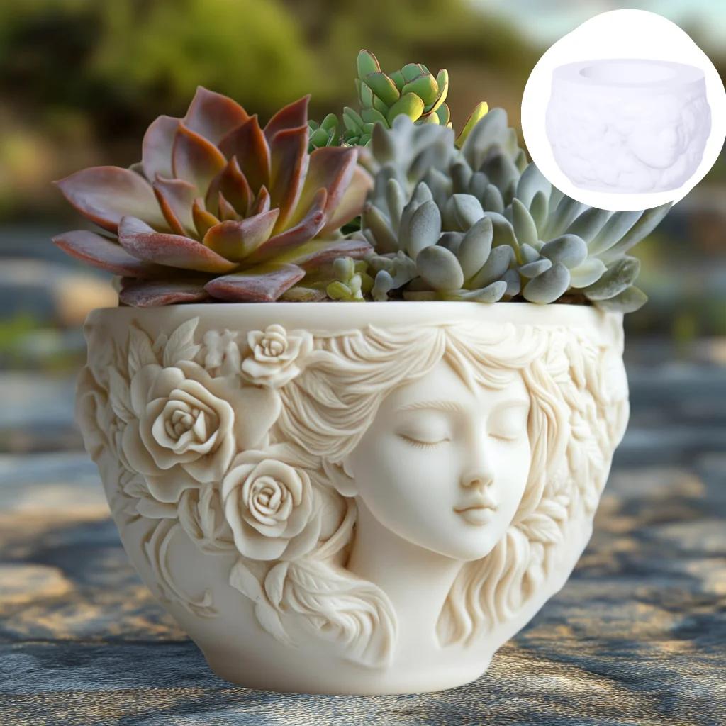 3D Mother hold child relief succulent plant flowerpot resin silicone mould goddess relief candle cup concrete mold gypsum molds