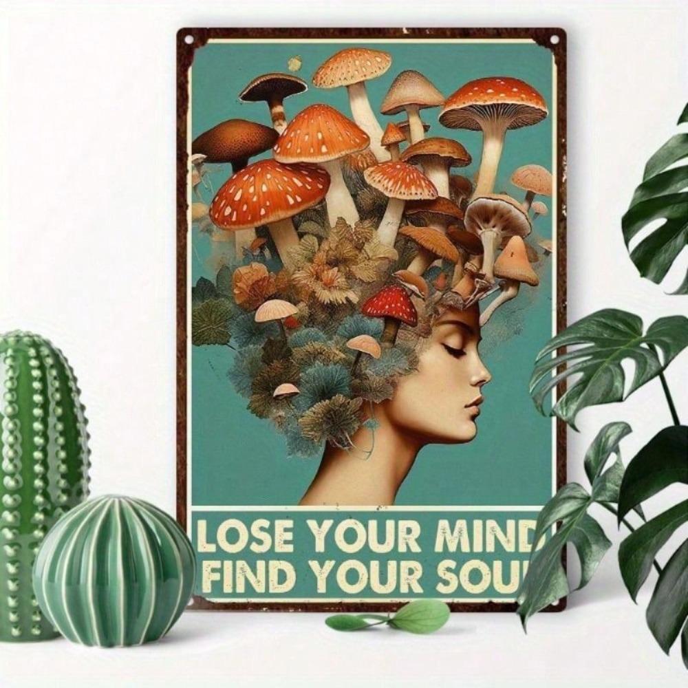 Vintage Metal Sign Mushroom Forager 20x30cm Retro Botanical Wall Art Decor for Home Cafe