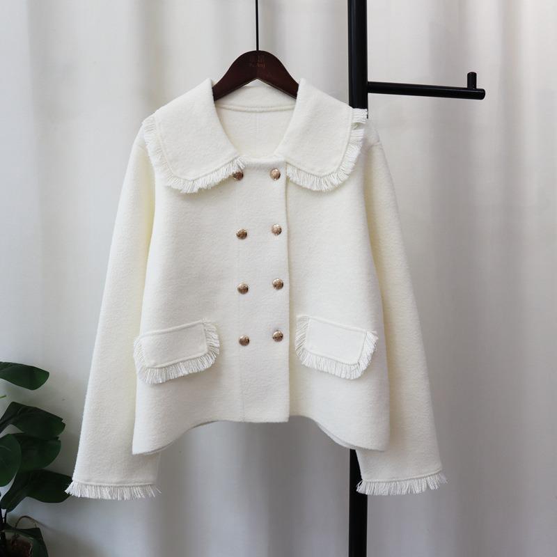 Tassel doll collar knitted double-sided cardigan autumn and winter new loose design solid color sweater jacket women
