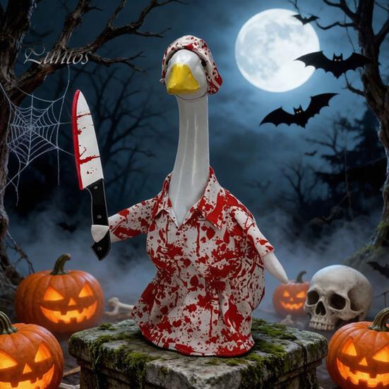 Fun Scary Halloween Design Porch Goose Outfit, Blood Clothes with Hat & Themed Apparel Knife, Horror Style Costume for Haunted House Party Favors