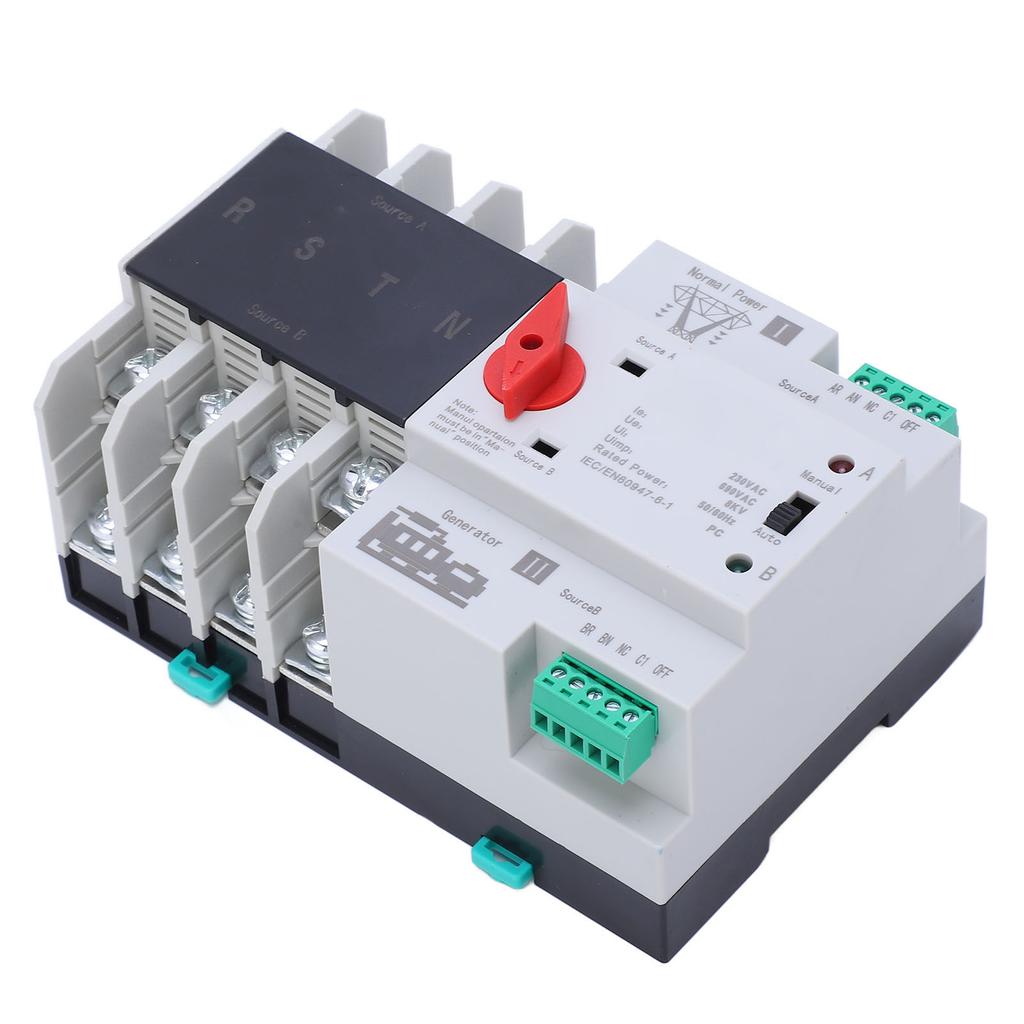 4P Dual Power Automatic Transfer Switch Uninterrupted Toggle Controller for Home Appliance AC230V Coil 63A