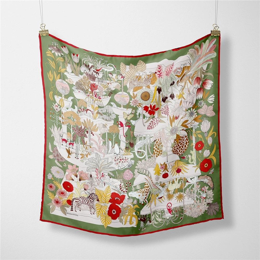 Floral Printed Headband Scarf Women Fashion 53CM Silk Twill Hijabs Neckerchief Decorative Square Shawl