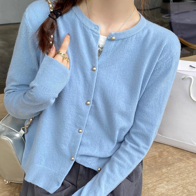 

Осенняя мода однотонный вязаный кардиган с круглым вырезом для женщин зимние повседневные кардиганы с длинным рукавом свитер пальто женские облегающие винтажные куртки 31063 One Size синий