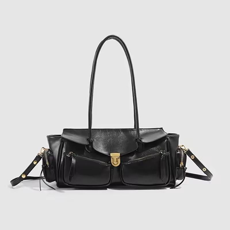 Yogodlns Vintage Unterarmtasche für Mädchen Vielseitige Handtasche Mehrfachtasche Motorradtasche Luxus Designer Handtasche Spaghetti-Träger Ledertasche