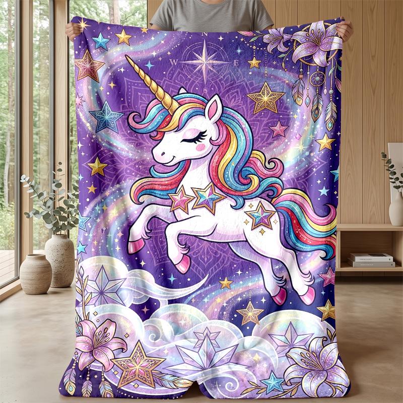 Magical Unicorn with Rainbow Theme Blanket Lightweight Warm Flannel Blanket Decorative Throw Blanket for Home Decoration