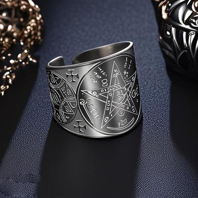 Witchcraft Pentagram Tetragrammaton Rings for Men Vintage Archangel of Metatron Adjustable Ring Amulet Jewelry Gift