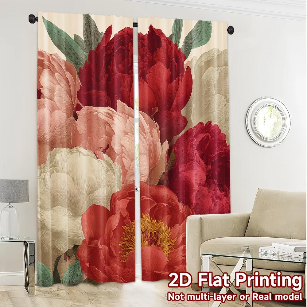 2D FLAT PRINTING 2pcs Curtains (Without Rod) Floral Peony Arrangement Modern Fashionable Curtainments during the Valentine is