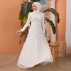 Women Lace Dress Ecru Off White Islamic Muslim Belted Hijab Clothing Modern Wedding Wedding Circumcision Mother After Party