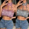 Rhinestones Diamond Body Chain Bra for Women Crystal Backless Chest Chain Halterneck Mesh Crop Top Harness Body Jewelry