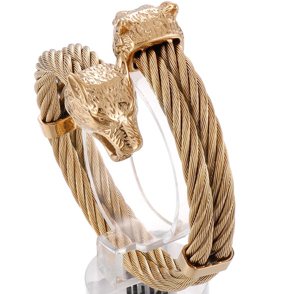 

Ретро эластичная голова волка с открытой манжетой браслет для мужчин 12 мм крученая цепочка из нержавеющей стали мужские браслеты рокеры ювелирные изделия 56MM(Elastic) золотой