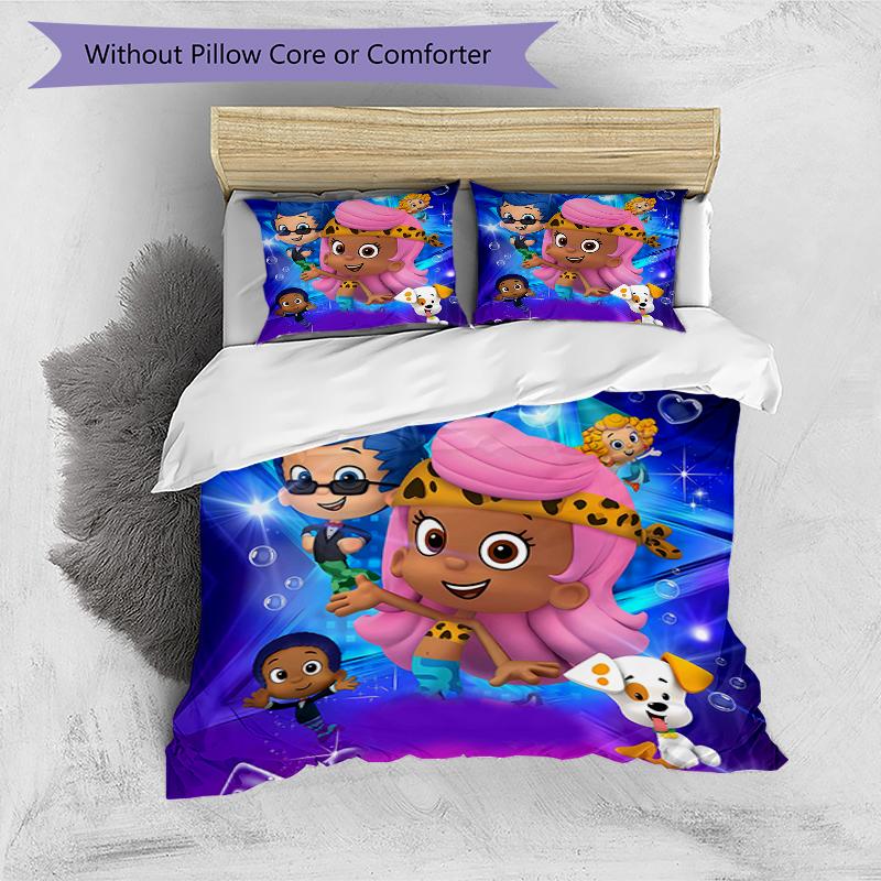 3pcs Bubble Guppies Design Cover Set - HD Printed Bedding with 1 Cover and 2 Pillowcases - Perfect for Home and Dorm Decor