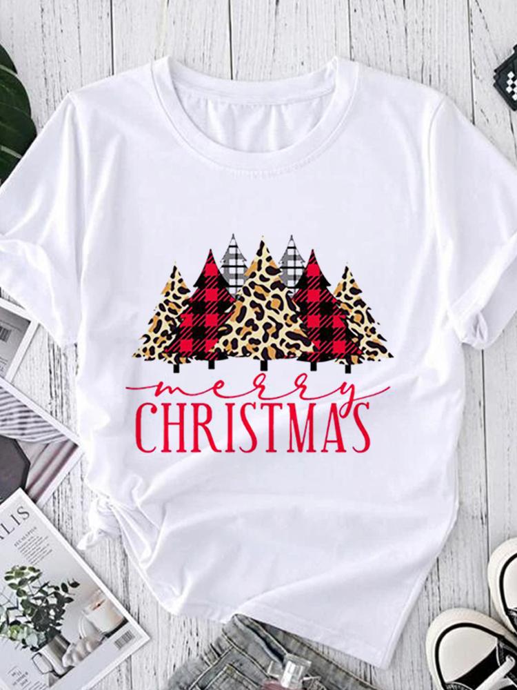 Women Tees Graphic Cartoon Christmas Print Wear Vacation Tops Tees Ladies Short Sleeve 90S Summer Fashion Trend Tshirt T-Shirt