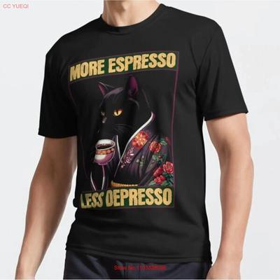 MOST POPULAR More Espresso Less Depresso Meme Funny Coffee Cat Active T Shirt Vintage Washed Stylish Comfortable Soft Graphic