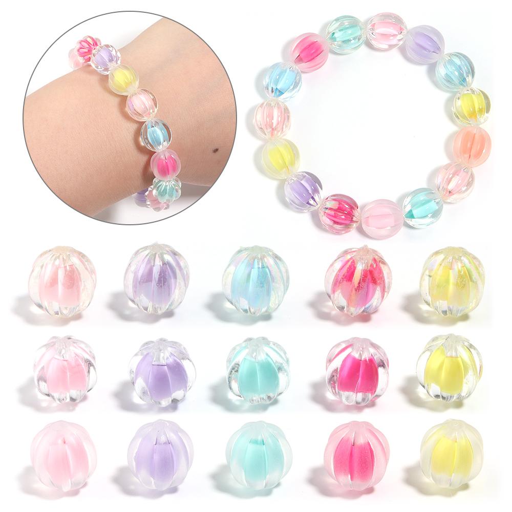 50Pcs 12x11mm Pumpkin Shaped Acrylic Beads Colorful Spaced Beads For Handmade Bracelets Phone Chains DIY Jewelry Accessories