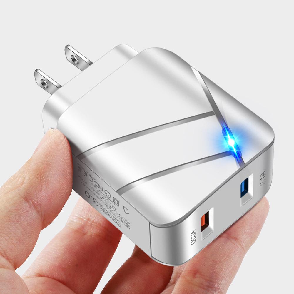 Dual Port USB Charger: QC3.0 & 2.1A Multi-Port Fast Charging Head, US/EU Compatible Travel Adapter