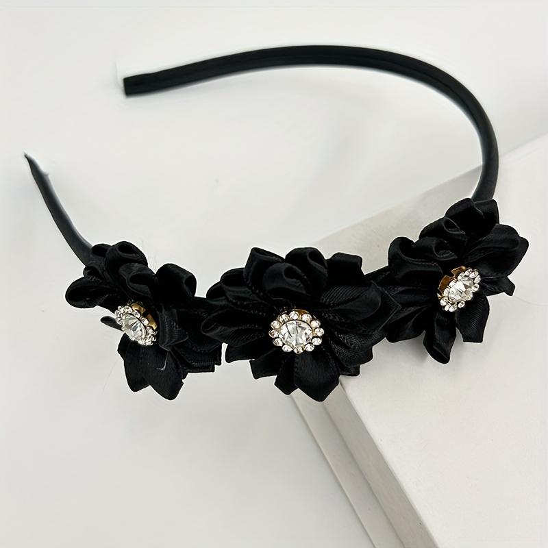 

Hand Stitched Flower Rhinestone Headband Fashion Hair Accessory for Special Occasions чорний