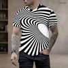 Men Plus Size Round Neck Short Sleeve T Shirt Black White Swirl Stripe Printed Pullover Straight Hem