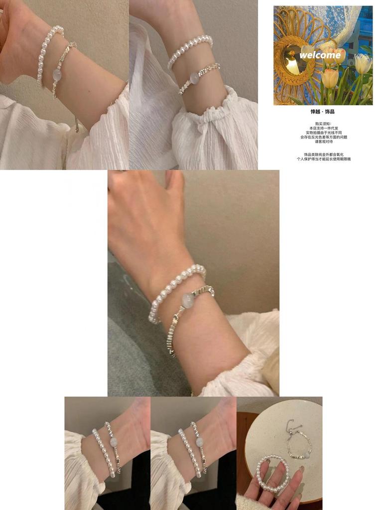 Exquisite Irregular Silver Pearl Layering Bracelet Chic Fashionable Jewelry