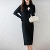 Women Sweater Dress 100% Wool MODERN NEW SAGA Turn-down Collar Knit Long Pullover Winter Jumpers Wool Long Dress Female