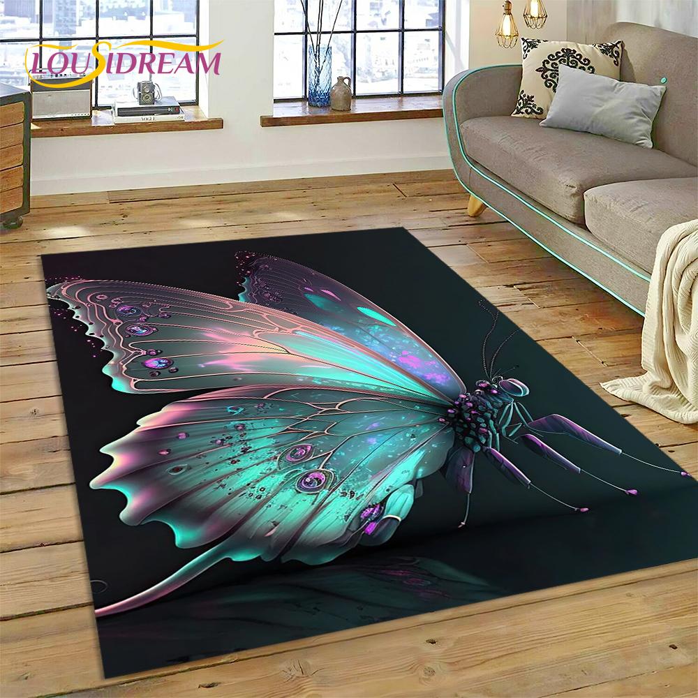 Cartoon Flower Fantasy Butterfly  HD Carpet Rug for Home Living Room Bedroom Sofa Doormat Decor,Kids Area Rug Non-slip Floor Mat