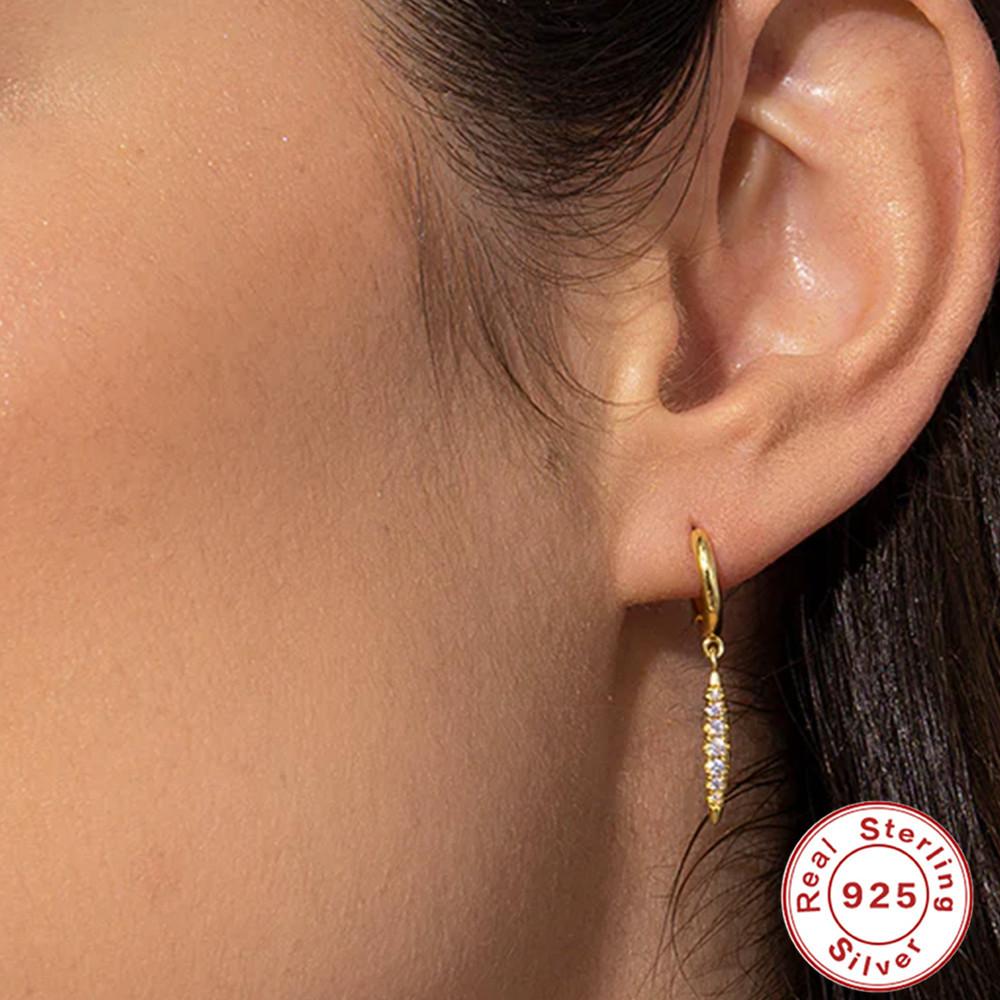 S925 Sterling Silver Vertical Dense Nail Street Hip Hop Pendant Fashion Earrings Earrings