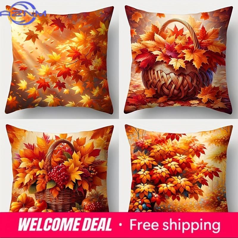 Home Decor Autumn Leaves Basket Decorative Pillow Covers Pattern Cushion Cover Suitable For Sofa Bedroom Car Pillow Cover