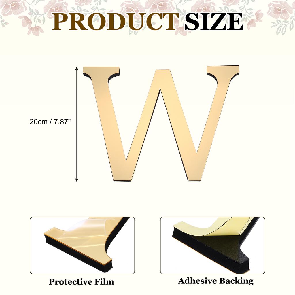 20cm 3D Mirror Acrylic Wall Sticker 26 English Letters Wall Sticker Decals Self-Adhesive Wall Art Mural Home Party Light Gold