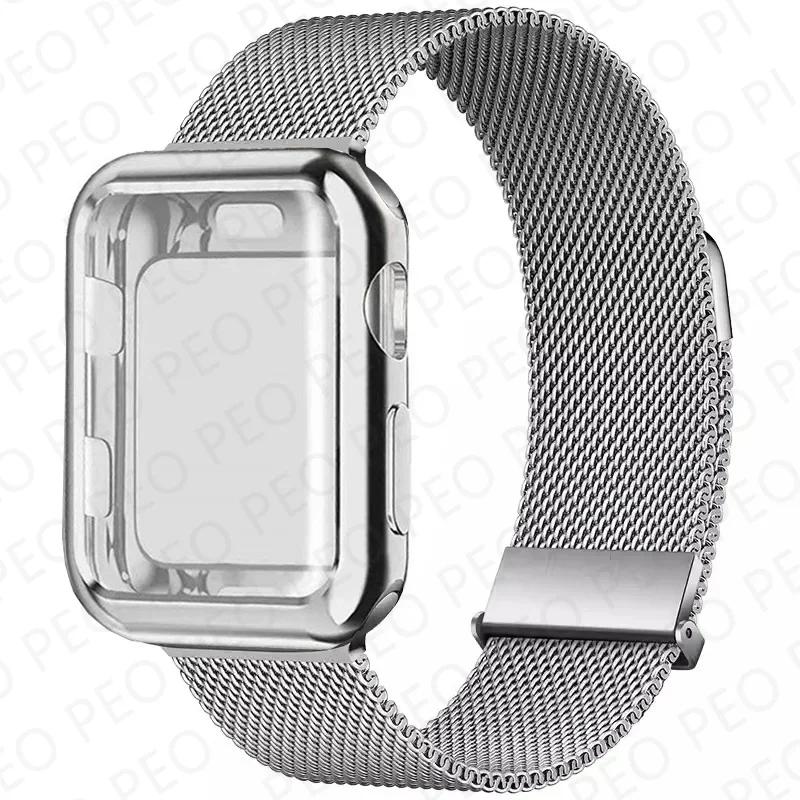 Case+Milanese Loop For Apple Watch Band 44mm 38mm-42mm-40mm Metal Magnetic bands iwatch Series 9 8 7 6 5 4 3 SE 45mm 41mm Strap