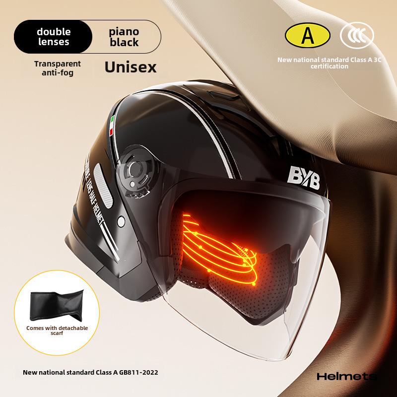 BYB A-Class 3C Certified Universal Helmet with Anti-Fog Dual Lens for Motorcycle/Electric Vehicle (Four Seasons).