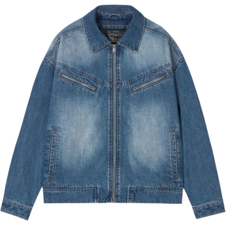 Levis American Vintage Wash Distressed Comfortable Casual Zip-Up Long Sleeve Denim Jacket Unisex Jackets 005MU-0001
