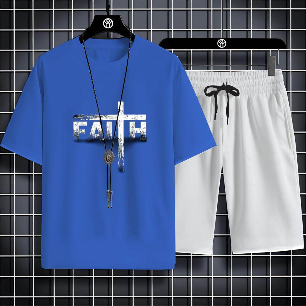Vier Jahreszeiten Mode Lässig O Kragen 2d Trend Brief Drucken Herren Kurzarm T-Shirt Lose Bequeme Schnell Trocknende Anzug