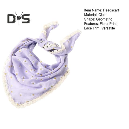 Triangular Style Headscarf with Lace Trim Floral Print Women Headband Women Makeup Photography Hair Accessories